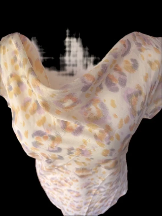 Ann Taylor Silk Blouse, Pastel Leopard Print, Short Sleeve - Picture 4 of 6